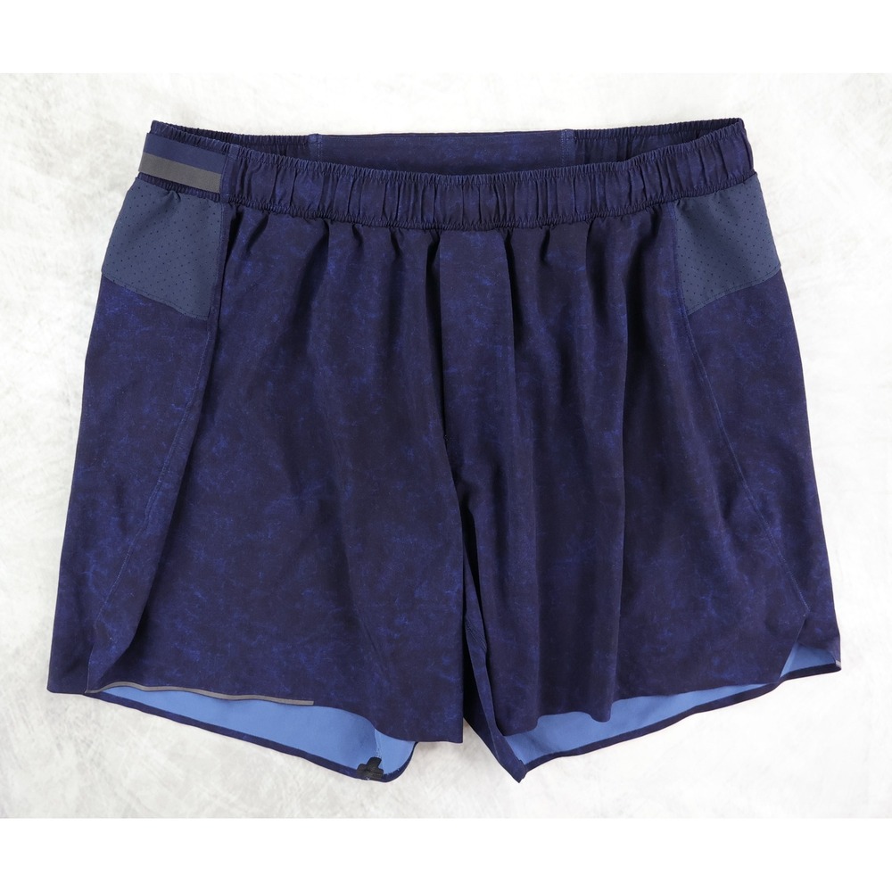 Lululemon Surge Shorts Mens Large L Blue Marble Print Running Athletic 6" READ